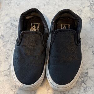 Vans Black Leather Slip-On Sneakers